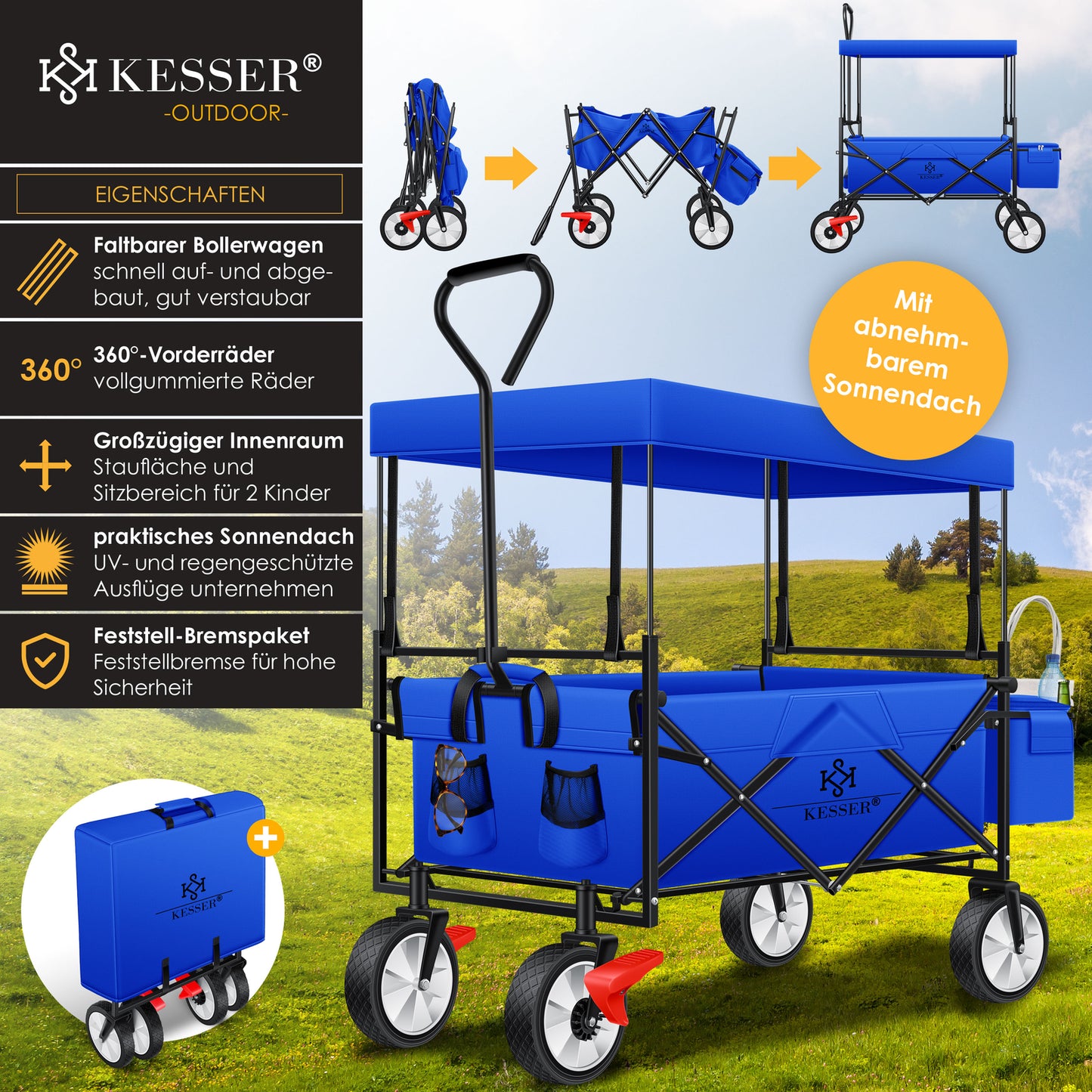 KESSER® Bollerwagen Faltbar Dach Handwagen Klappbar Transportkarre Gerätewagen