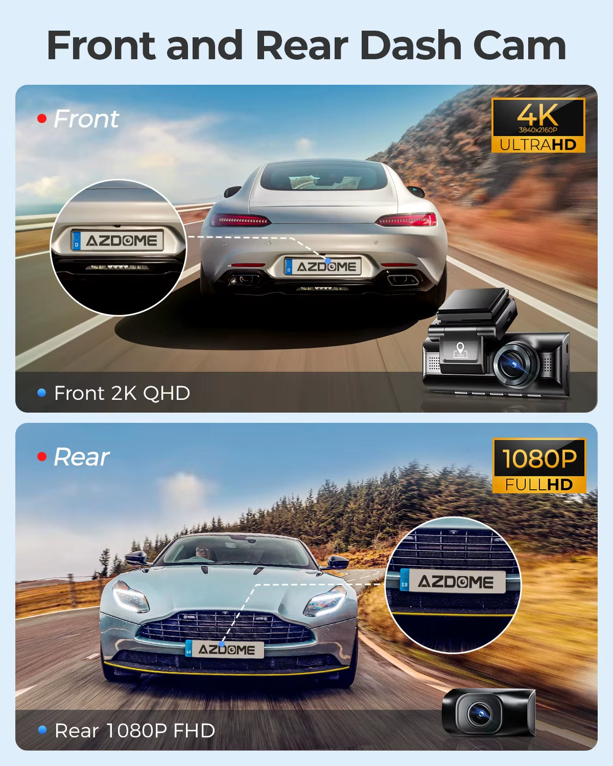 M550 Dash Cam 4K +1080 3.18'' Screen 3 Camera GPS Wifi APP Control Car DVR IR Night Vision 24H Parking Support Rear Cam