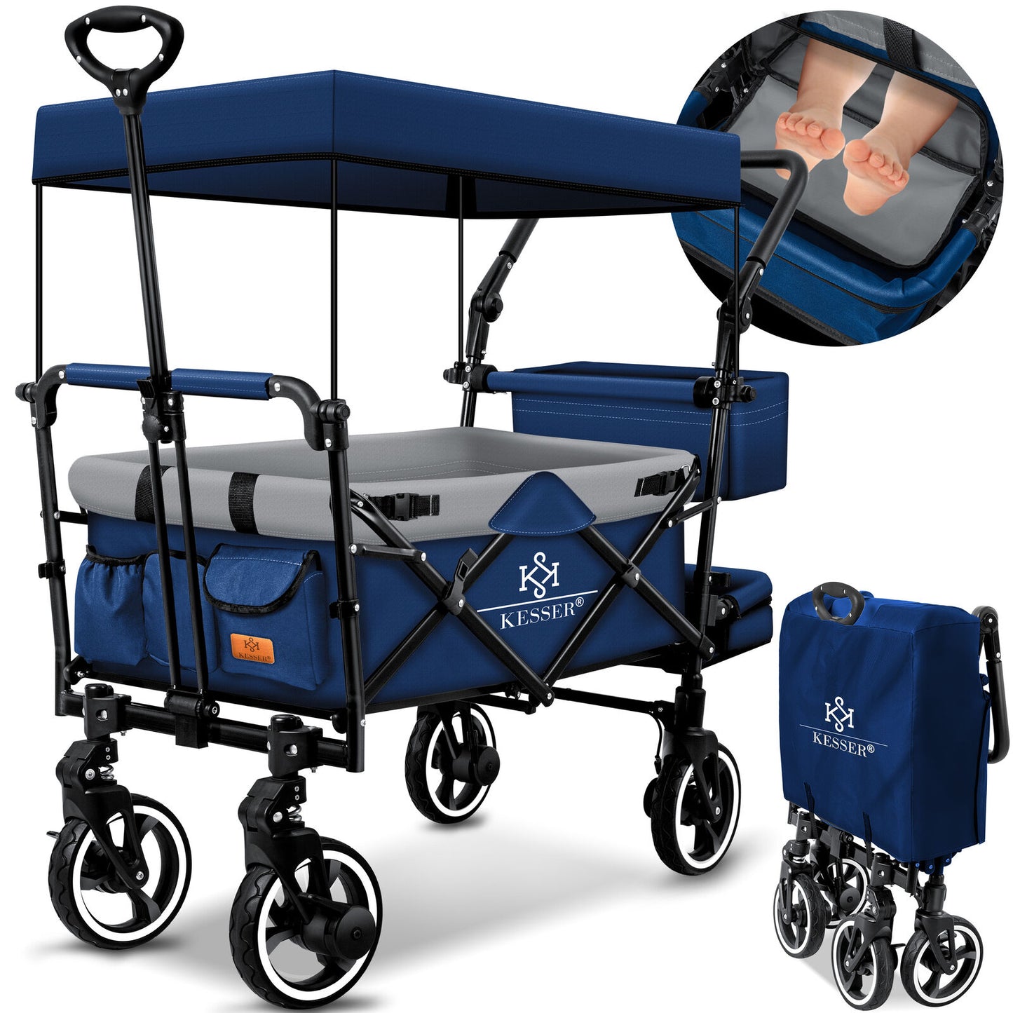 KESSER® Bollerwagen GTS-9100 Faltbar Dach Handwagen Klappbar Strandwagen Gurt