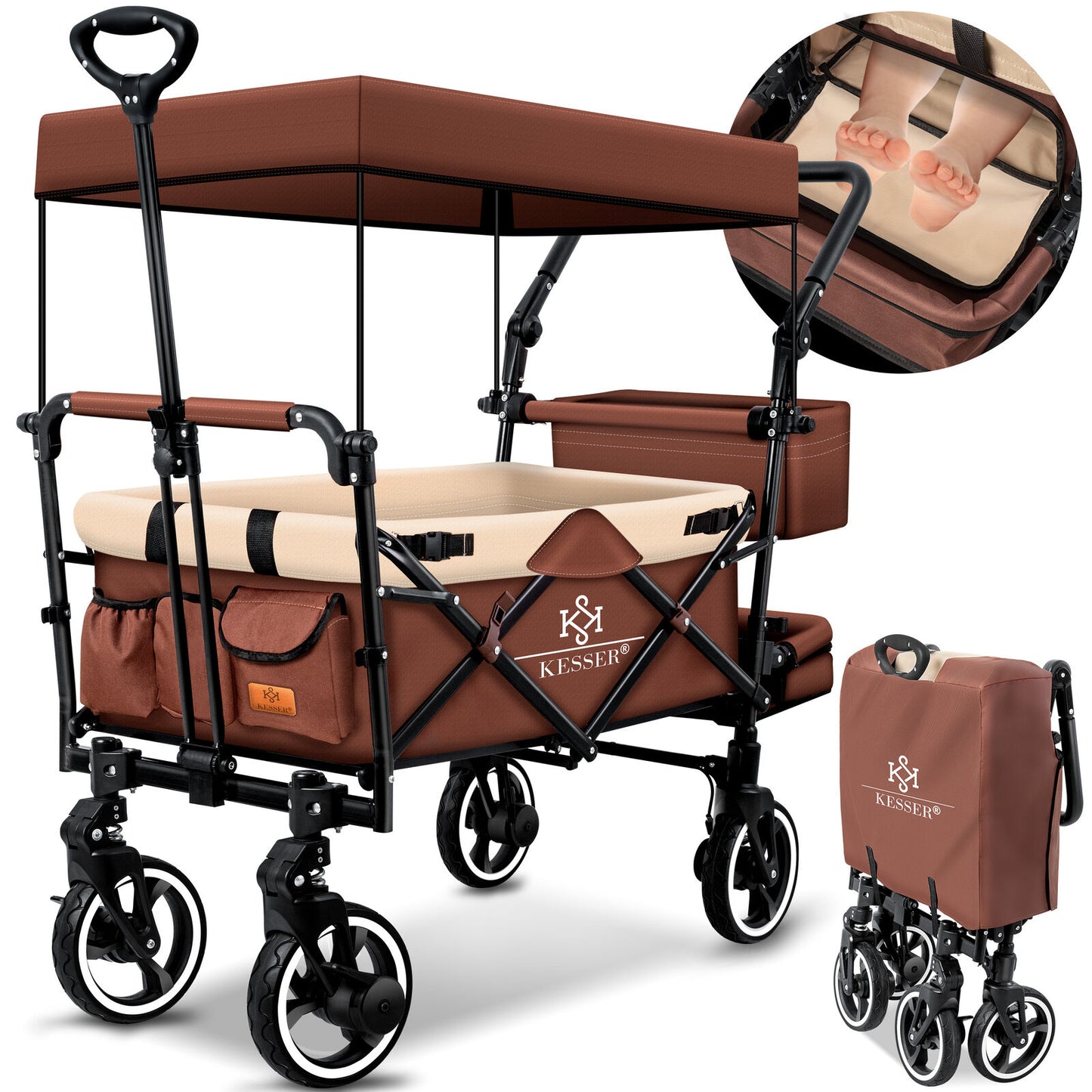 KESSER® Bollerwagen GTS-9100 Faltbar Dach Handwagen Klappbar Strandwagen Gurt