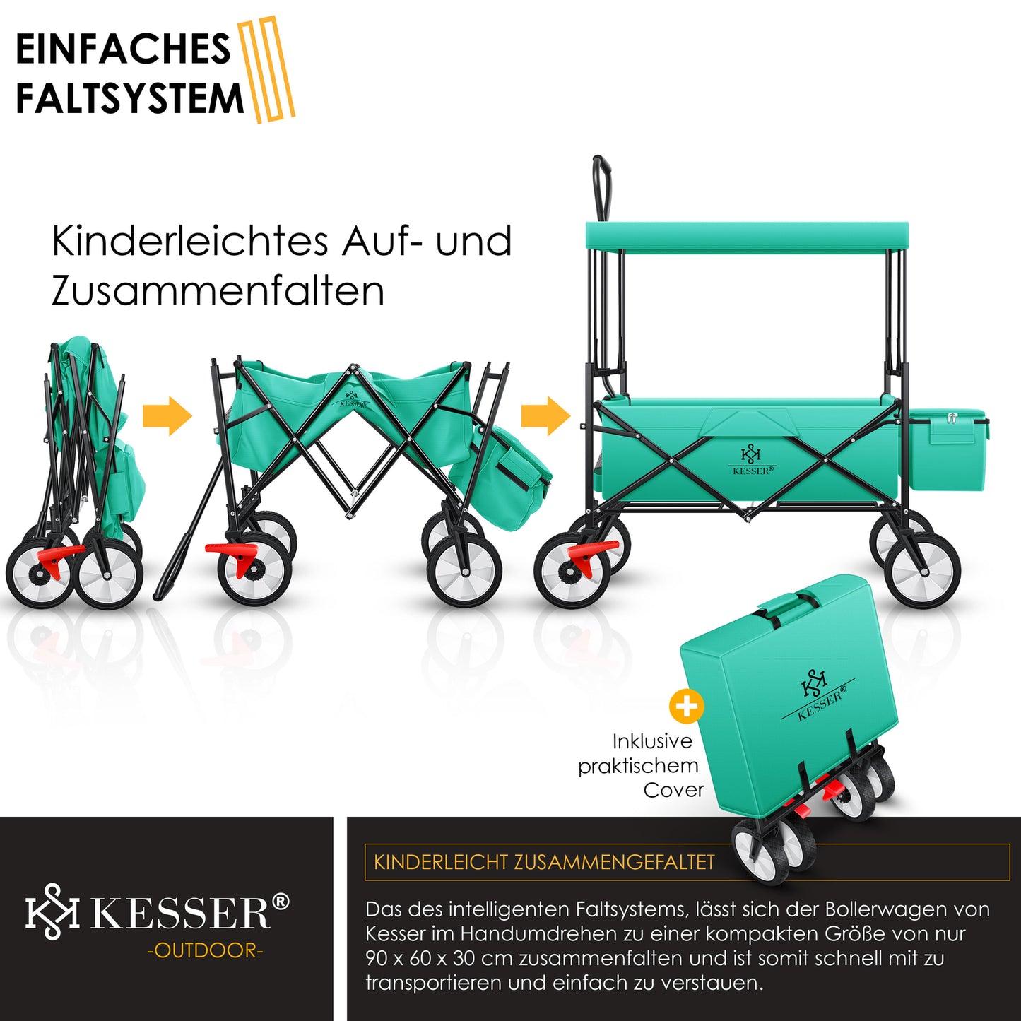 KESSER® Bollerwagen Faltbar Dach Handwagen Klappbar Transportkarre Gerätewagen