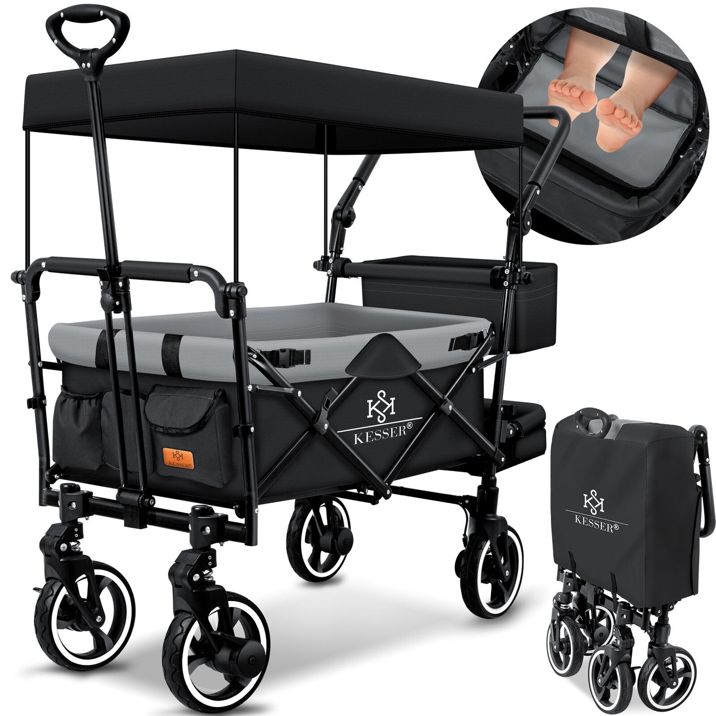 KESSER® Bollerwagen GTS-9100 Faltbar Dach Handwagen Klappbar Strandwagen Gurt
