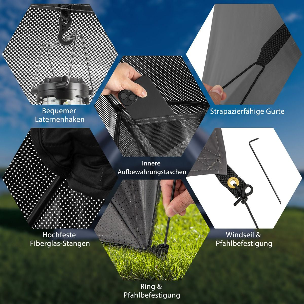 Pop up Zelt Für 2-3 Personen 360° Einseitig Durchsichtiges Familienzelt 225 X 145 X 161 Cm Grau