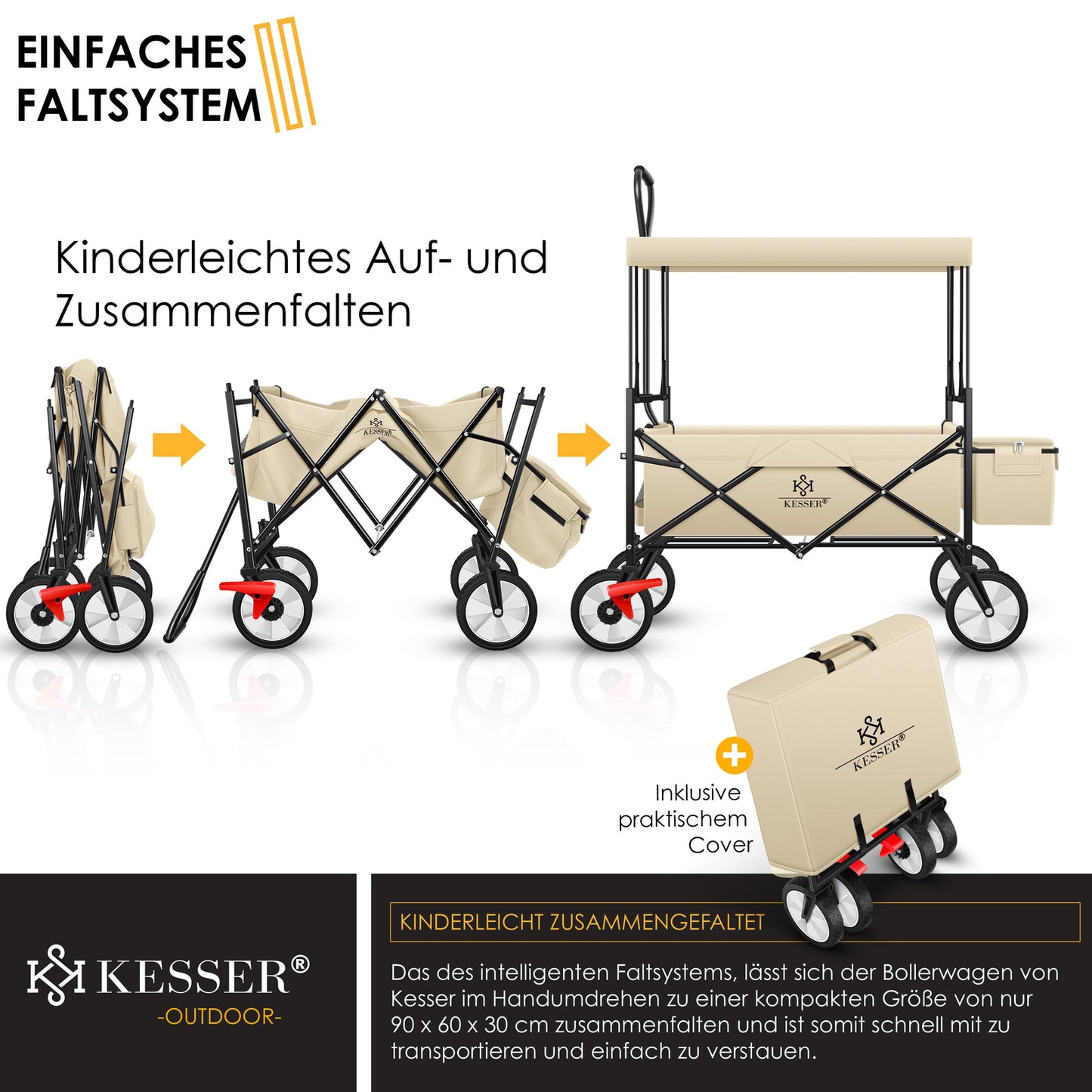 KESSER® Bollerwagen Faltbar Dach Handwagen Klappbar Transportkarre Gerätewagen