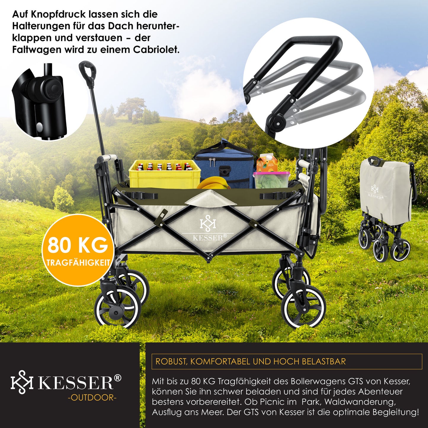 KESSER® Bollerwagen GTS-9100 Faltbar Dach Handwagen Klappbar Strandwagen Gurt