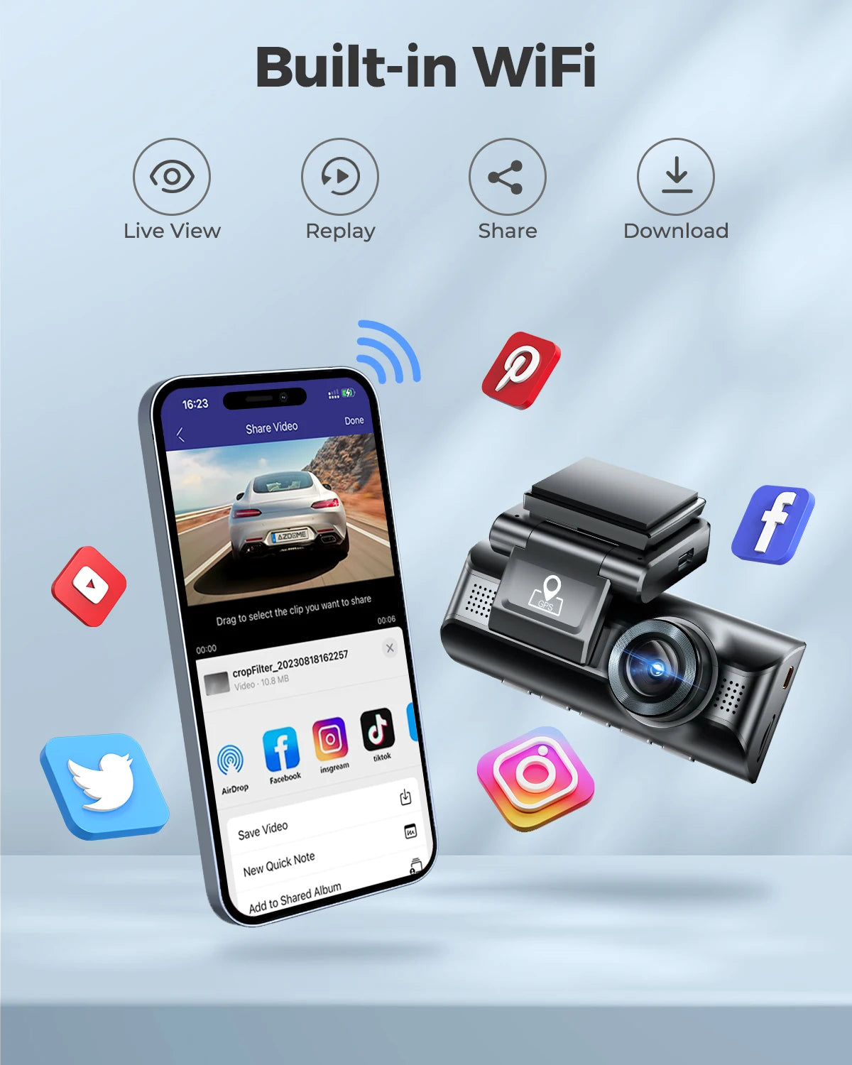 M550 Dash Cam 4K +1080 3.18'' Screen 3 Camera GPS Wifi APP Control Car DVR IR Night Vision 24H Parking Support Rear Cam
