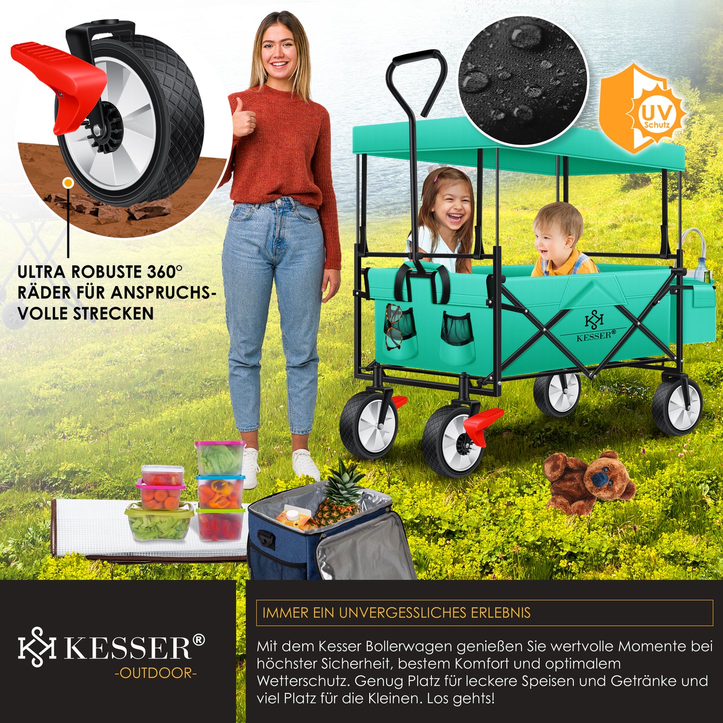 KESSER® Bollerwagen Faltbar Dach Handwagen Klappbar Transportkarre Gerätewagen