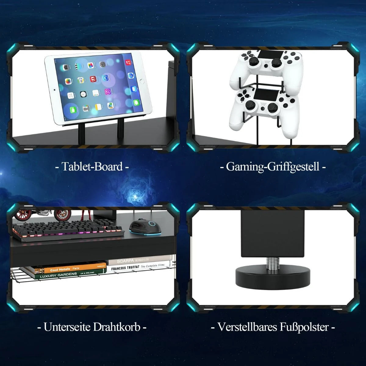 140Cm Schreibtisch Mit Monitorablage Computertisch Gaming Tisch Mit Getränkehalter Kopfhörerhaken Schwarz