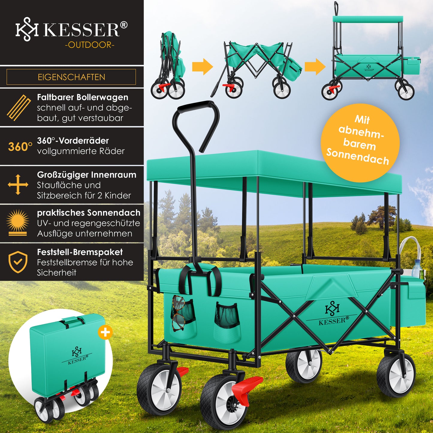 KESSER® Bollerwagen Faltbar Dach Handwagen Klappbar Transportkarre Gerätewagen