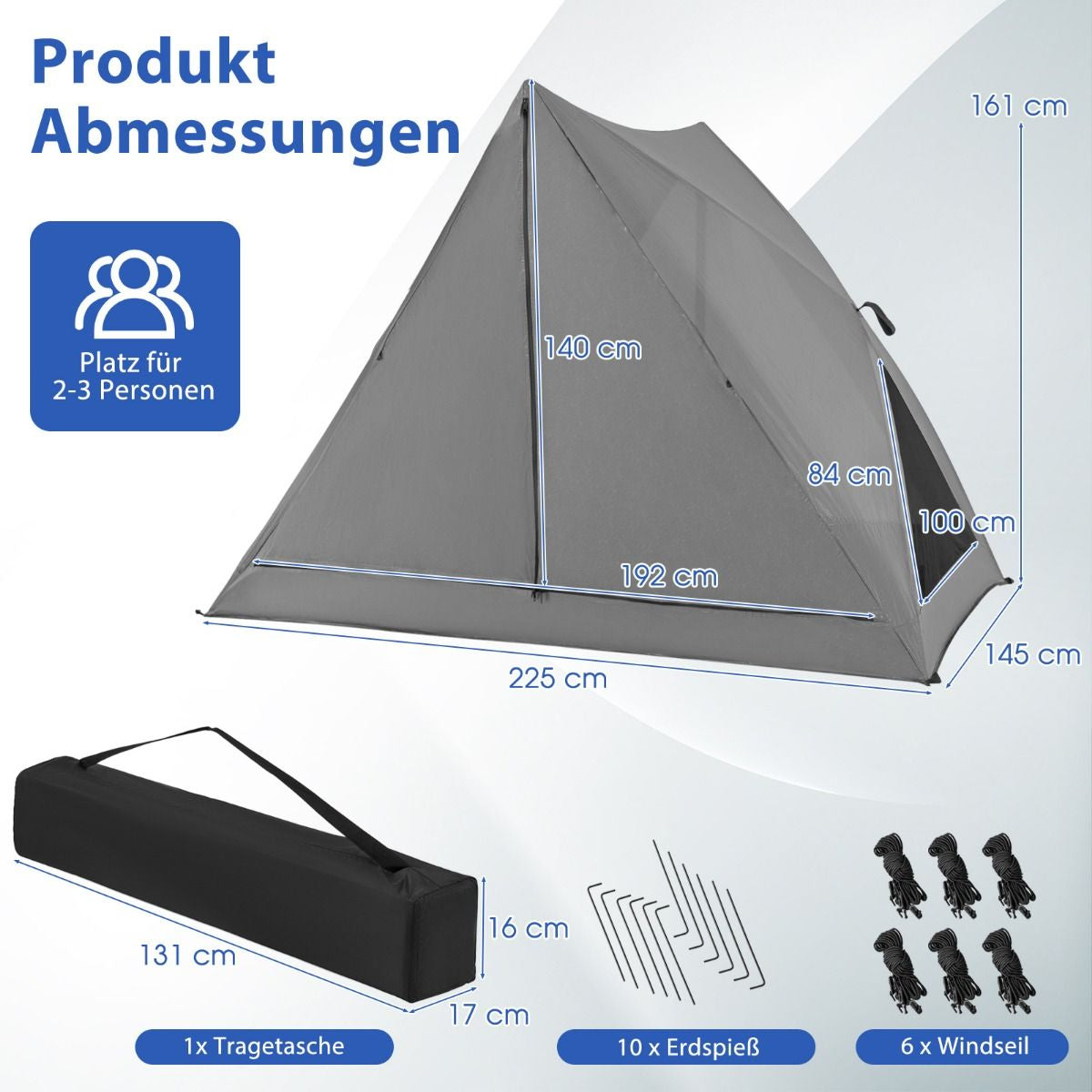 Pop up Zelt Für 2-3 Personen 360° Einseitig Durchsichtiges Familienzelt 225 X 145 X 161 Cm Grau