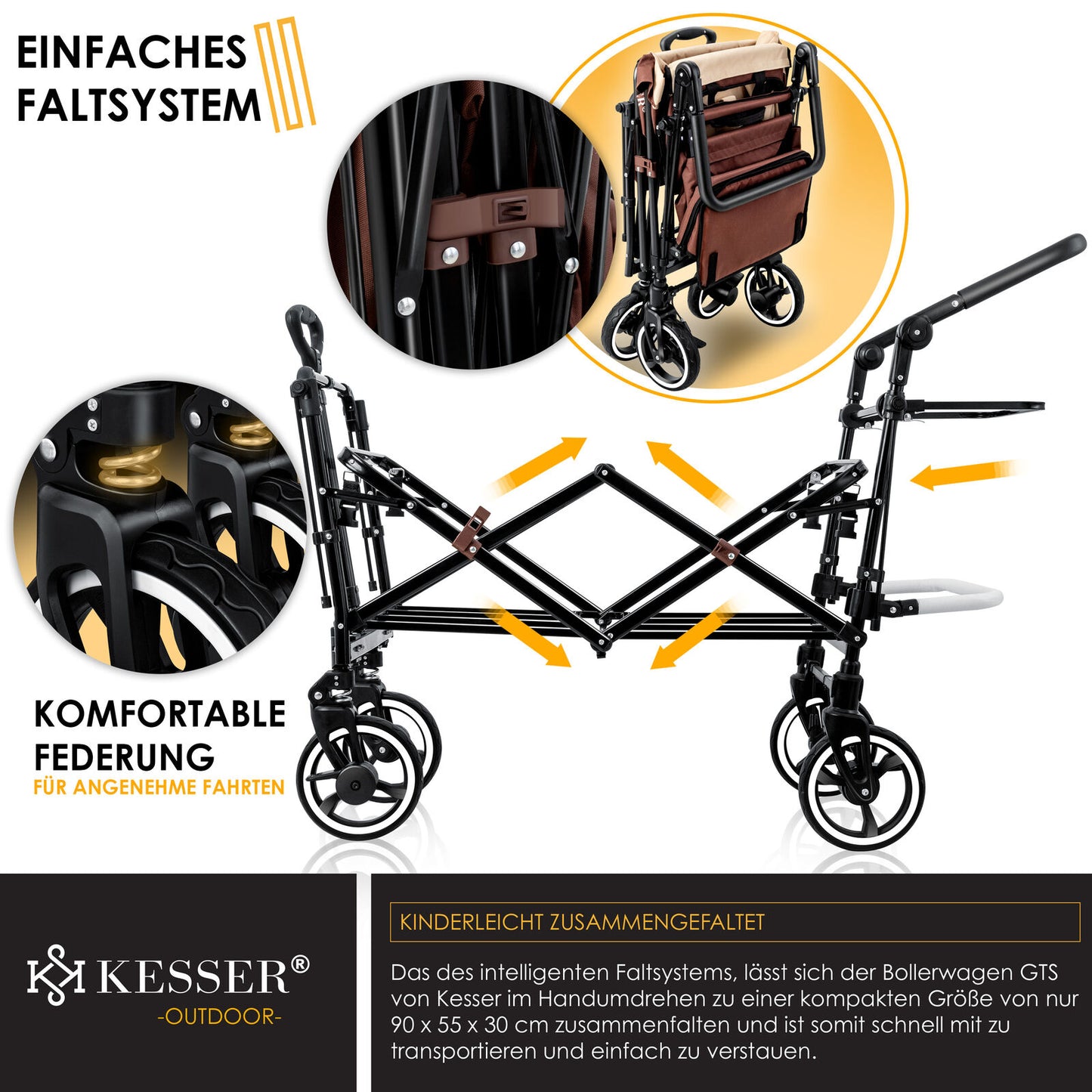 KESSER® Bollerwagen GTS-9100 Faltbar Dach Handwagen Klappbar Strandwagen Gurt