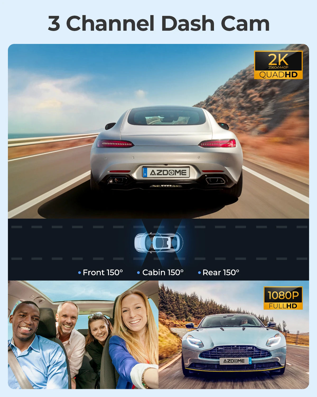 M550 Dash Cam 4K +1080 3.18'' Screen 3 Camera GPS Wifi APP Control Car DVR IR Night Vision 24H Parking Support Rear Cam