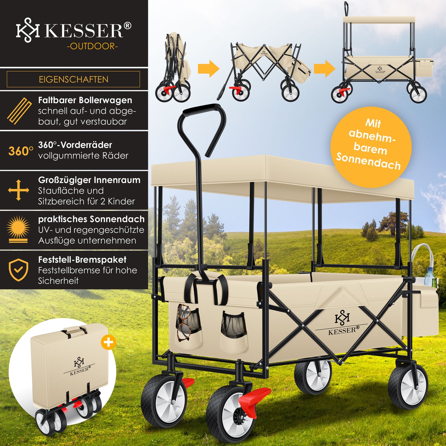 KESSER® Bollerwagen Faltbar Dach Handwagen Klappbar Transportkarre Gerätewagen