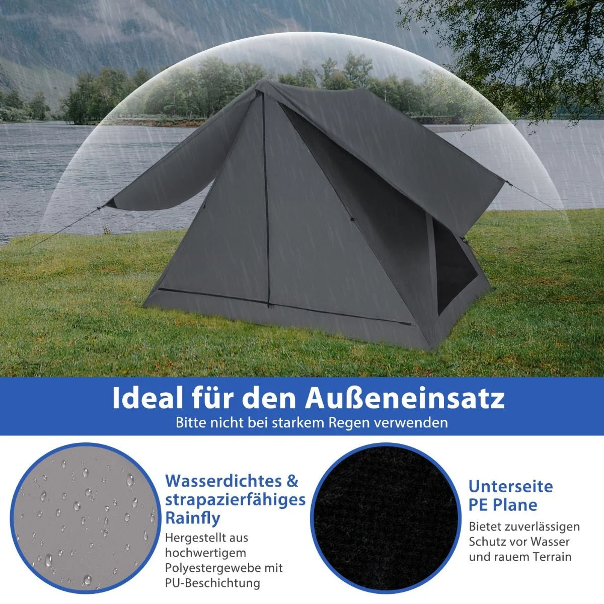 Pop up Zelt Für 2-3 Personen 360° Einseitig Durchsichtiges Familienzelt 225 X 145 X 161 Cm Grau