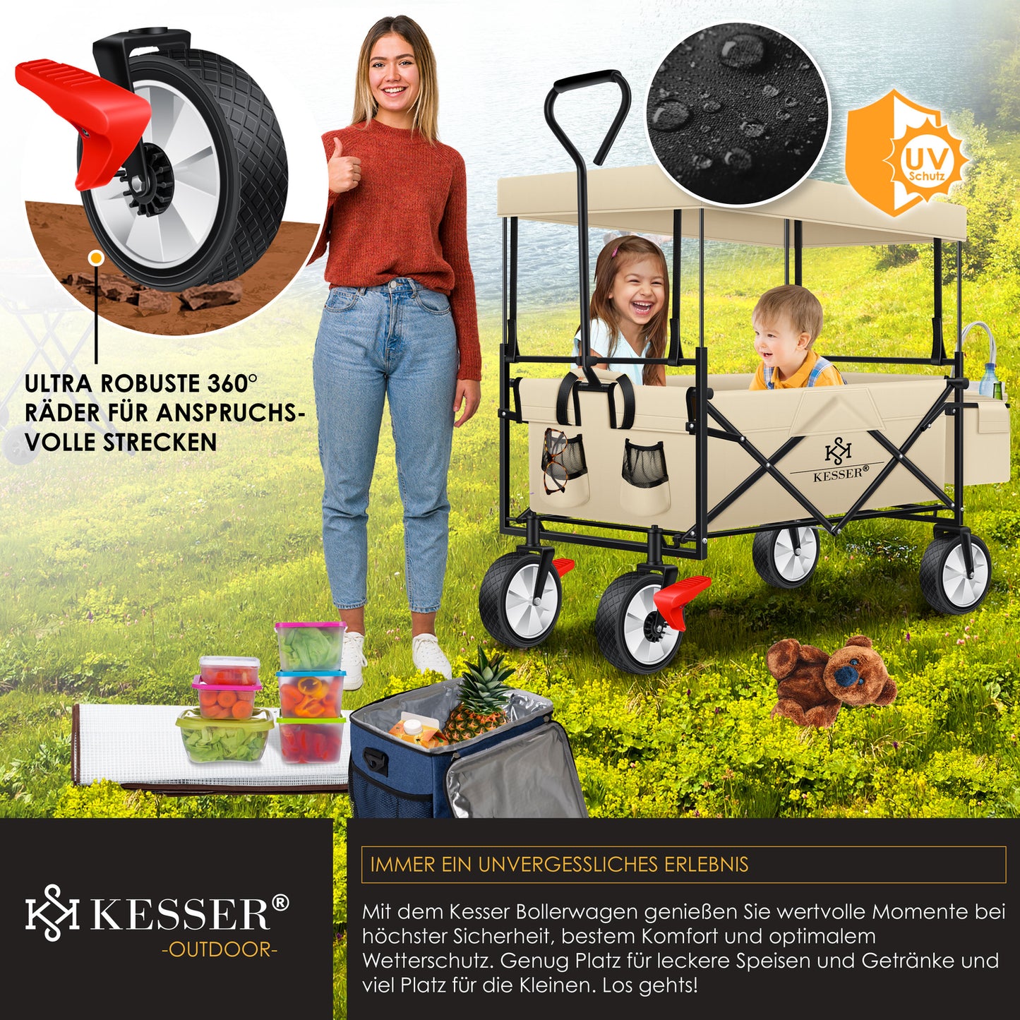 KESSER® Bollerwagen Faltbar Dach Handwagen Klappbar Transportkarre Gerätewagen