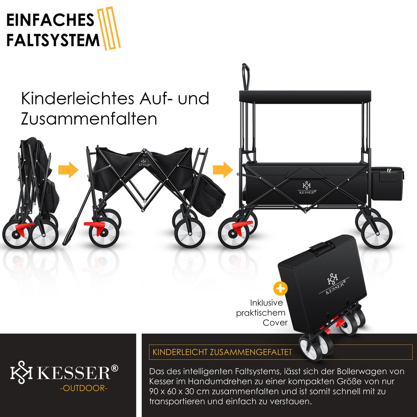 KESSER® Bollerwagen Faltbar Dach Handwagen Klappbar Transportkarre Gerätewagen