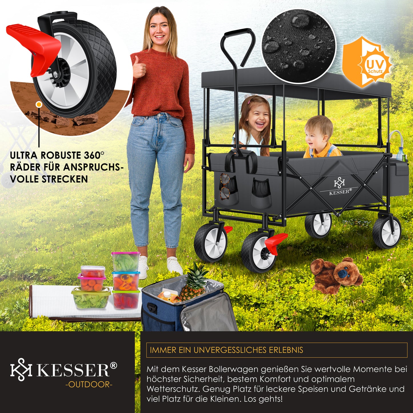 KESSER® Bollerwagen Faltbar Dach Handwagen Klappbar Transportkarre Gerätewagen