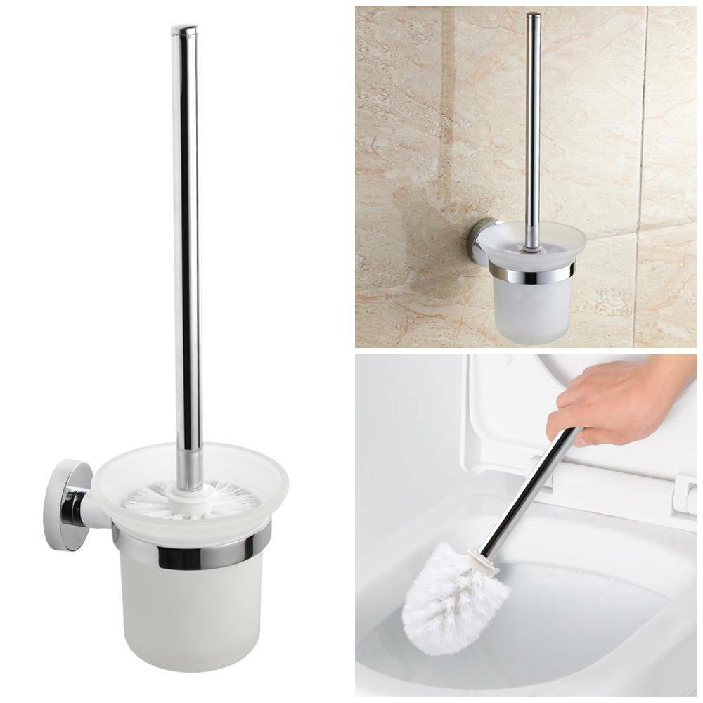 Stainless Steel Glass Bathroom Wall Mounted Brush Holder and Brush Toilet Set Toilet Brush