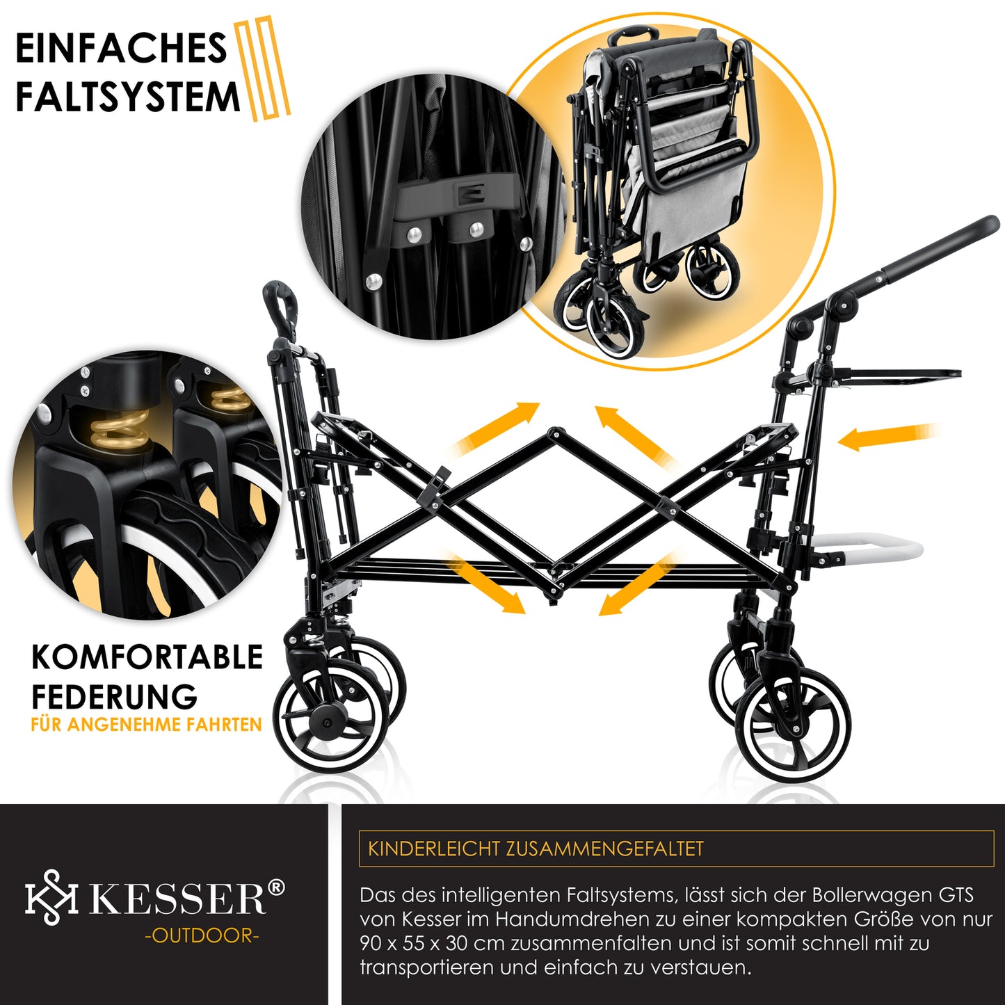 KESSER® Bollerwagen GTS-9100 Faltbar Dach Handwagen Klappbar Strandwagen Gurt