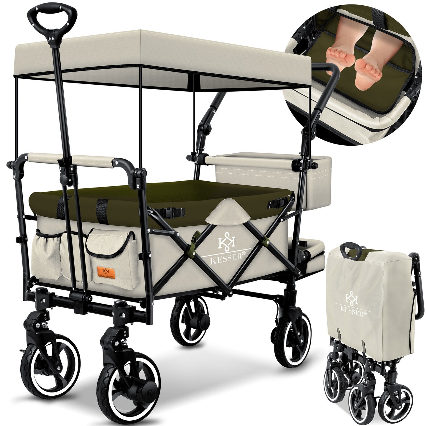 KESSER® Bollerwagen GTS-9100 Faltbar Dach Handwagen Klappbar Strandwagen Gurt
