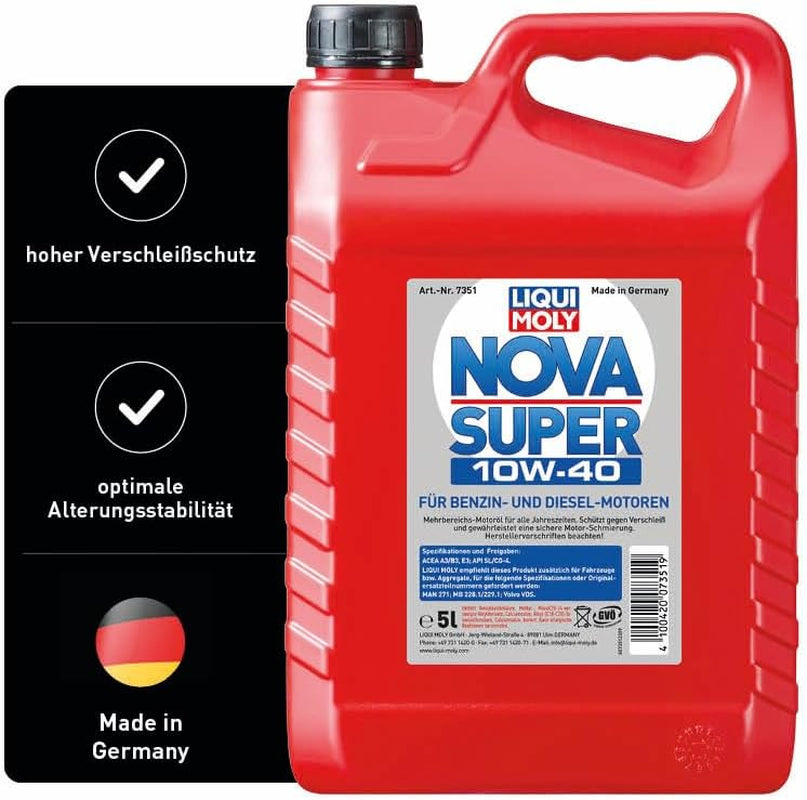 LIQUI MOLY Nova Super 10W-40 | 5 L | Mineralisches Motoröl | Art.-Nr.: 7351