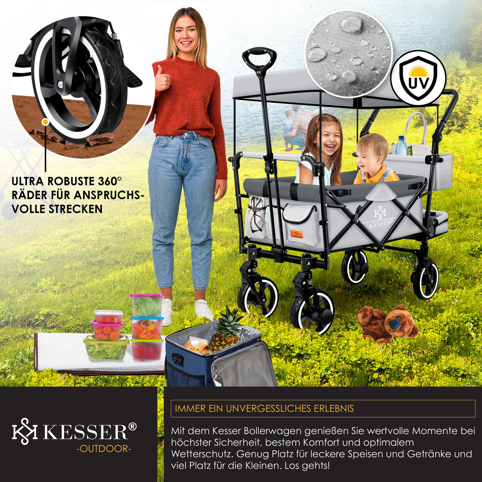 KESSER® Bollerwagen GTS-9100 Faltbar Dach Handwagen Klappbar Strandwagen Gurt