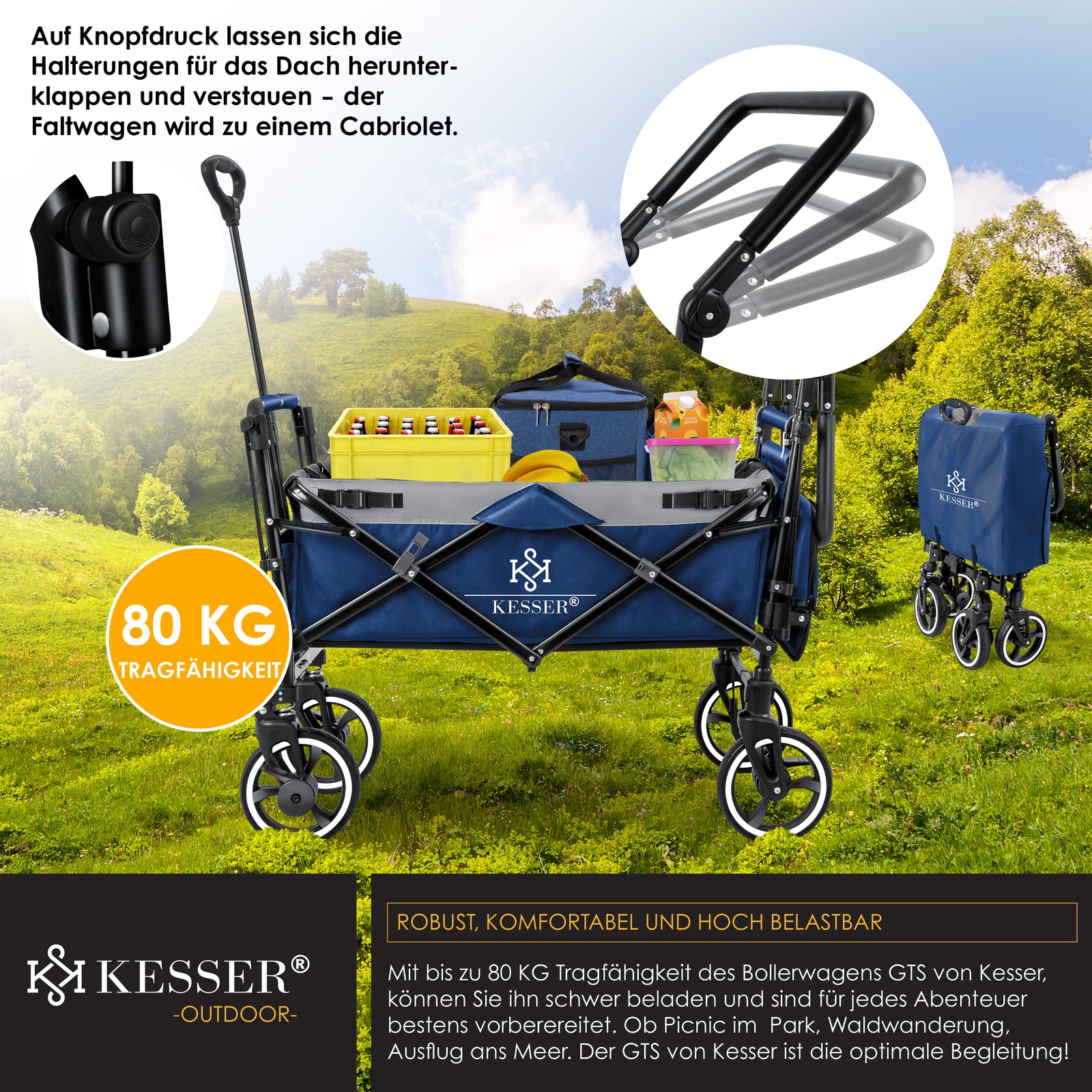 KESSER® Bollerwagen GTS-9100 Faltbar Dach Handwagen Klappbar Strandwagen Gurt