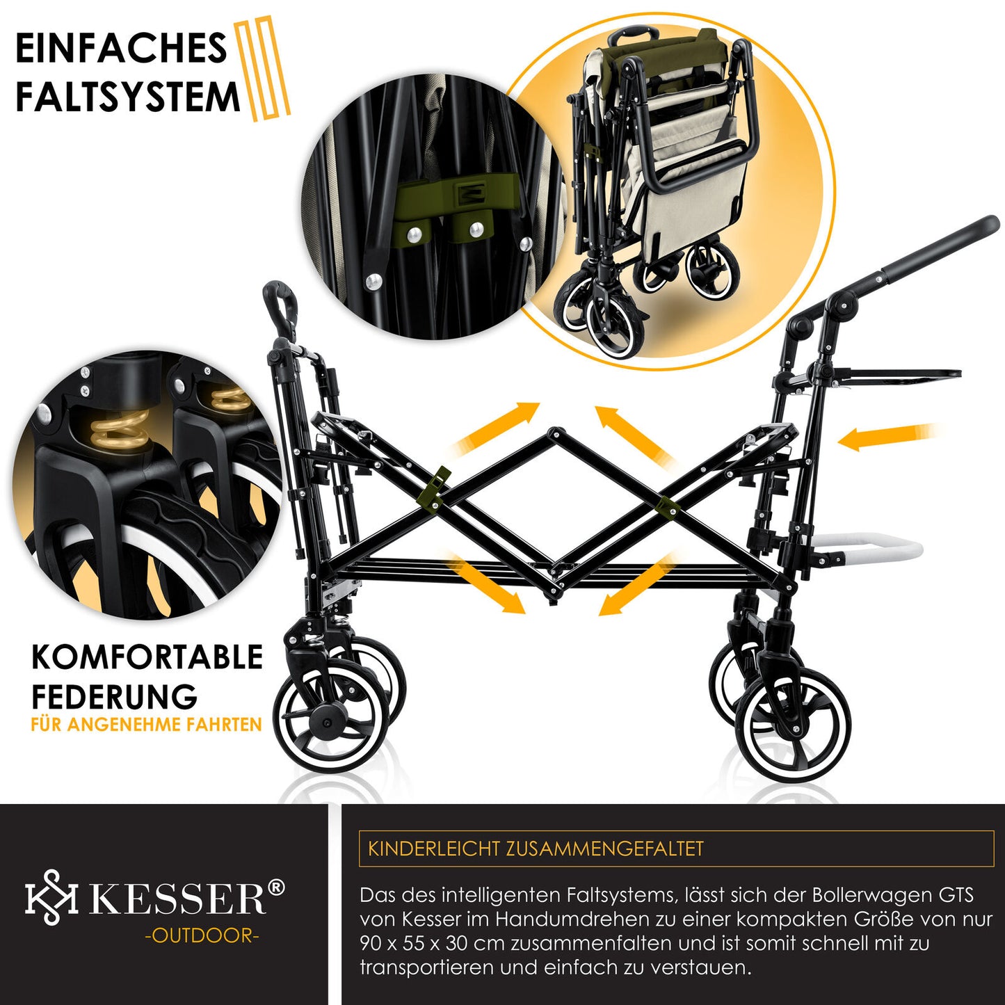 KESSER® Bollerwagen GTS-9100 Faltbar Dach Handwagen Klappbar Strandwagen Gurt
