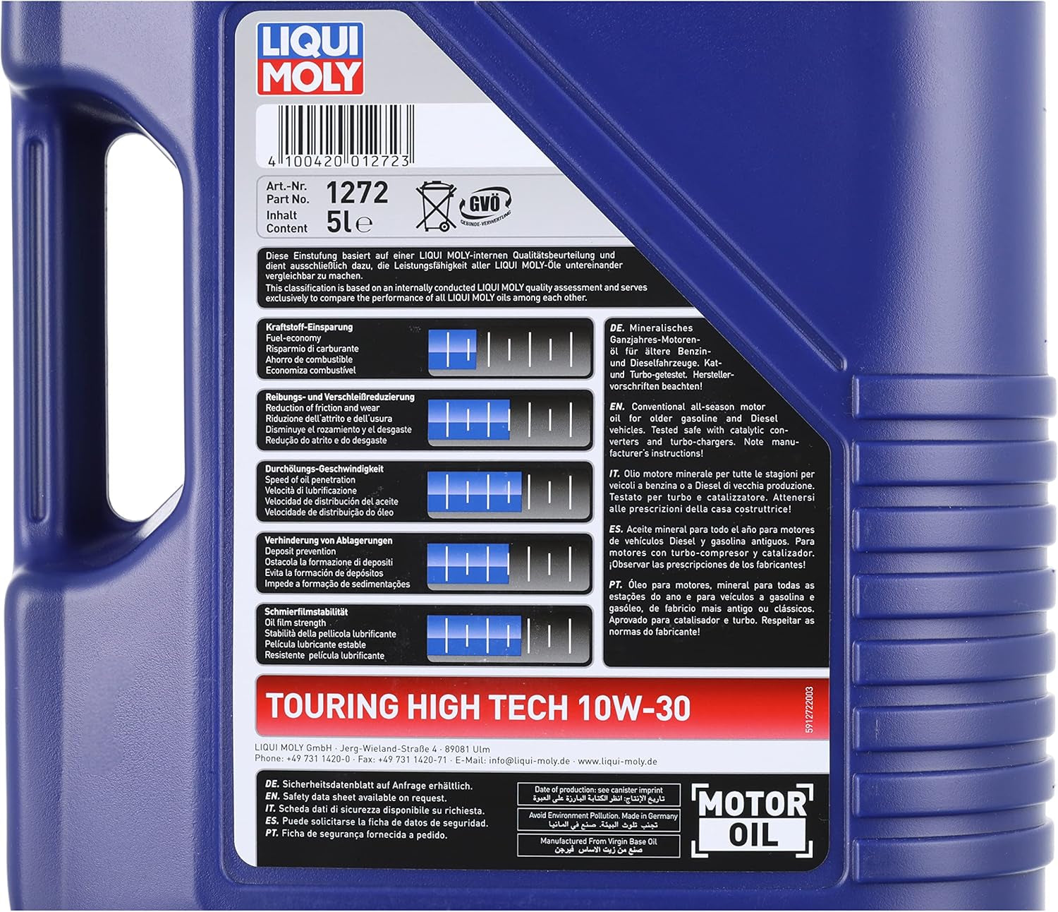 LIQUI MOLY Touring High Tech 10W-30 | 5 L | Mineralisches Motoröl | Art.-Nr.: 1272