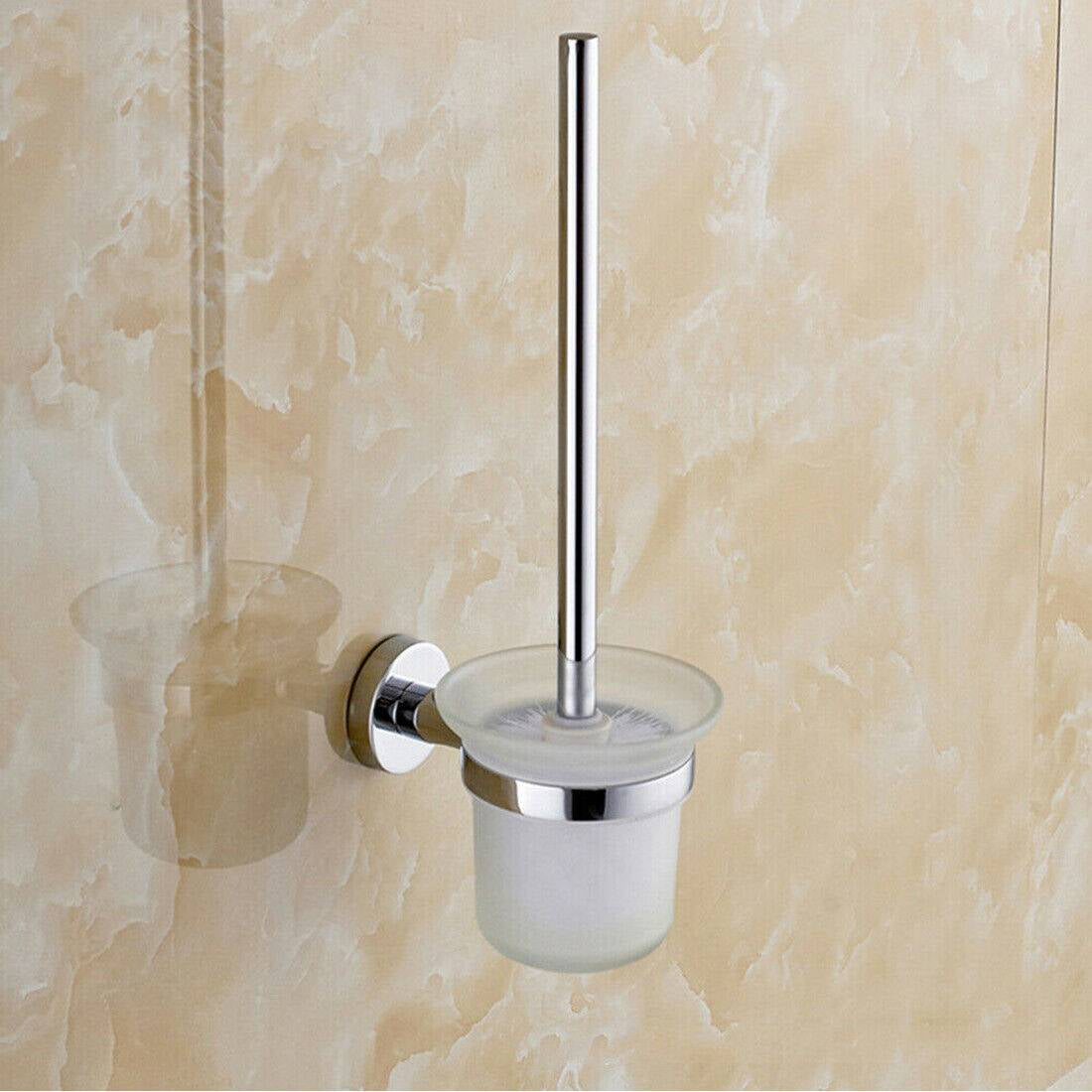 Stainless Steel Glass Bathroom Wall Mounted Brush Holder and Brush Toilet Set Toilet Brush