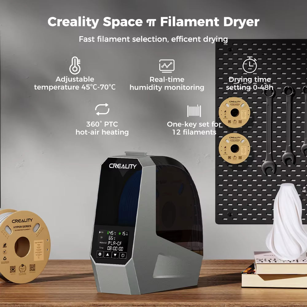 Space Π Filament Dryer Box 360° Hot-Air Heating 1.75Mm and 2.85Mm Filaments Support 48 Hours Timer Real-Time Humidity