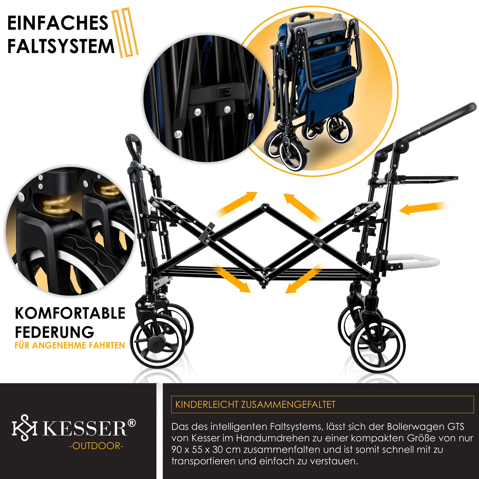 KESSER® Bollerwagen GTS-9100 Faltbar Dach Handwagen Klappbar Strandwagen Gurt