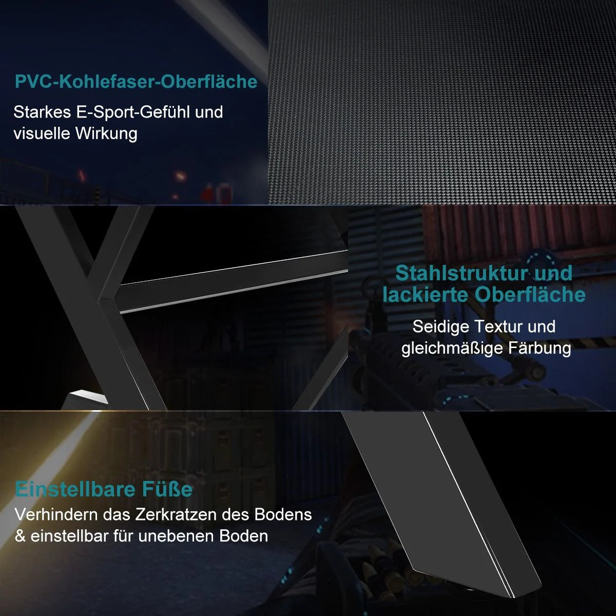 Gaming-Schreibtisch Mit Getränkehalter Kopfhörerhaken & Mauspad Schwarz