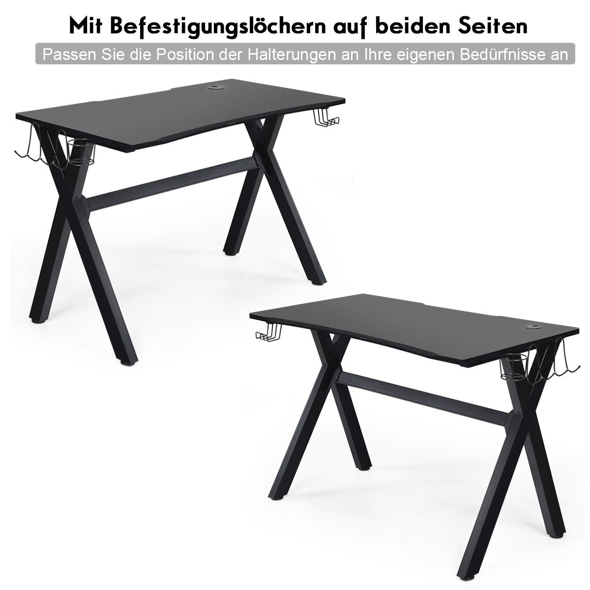 Gaming-Schreibtisch Mit Getränkehalter Kopfhörerhaken & Mauspad Schwarz
