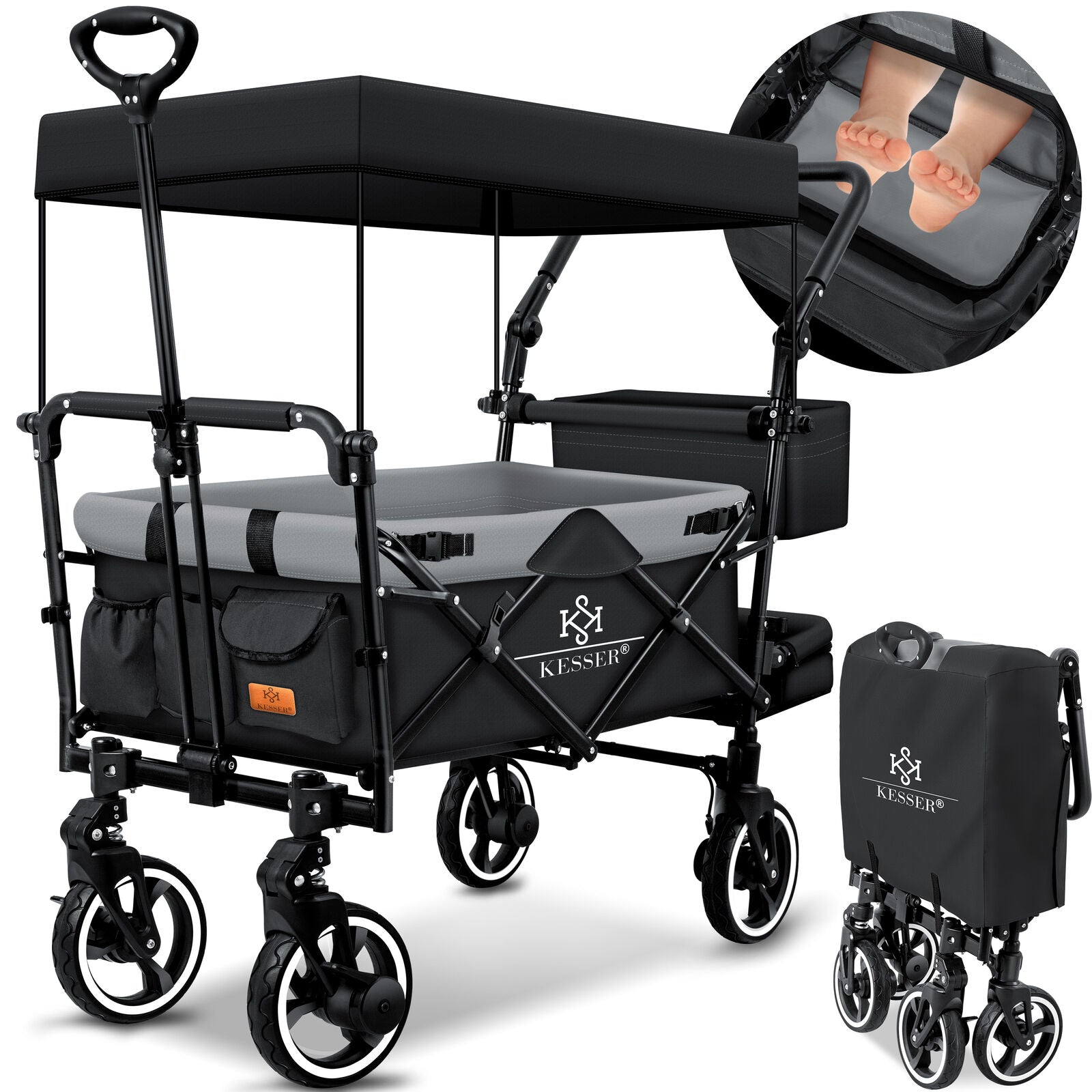 KESSER® Bollerwagen GTS-9100 Faltbar Dach Handwagen Klappbar Strandwagen Gurt