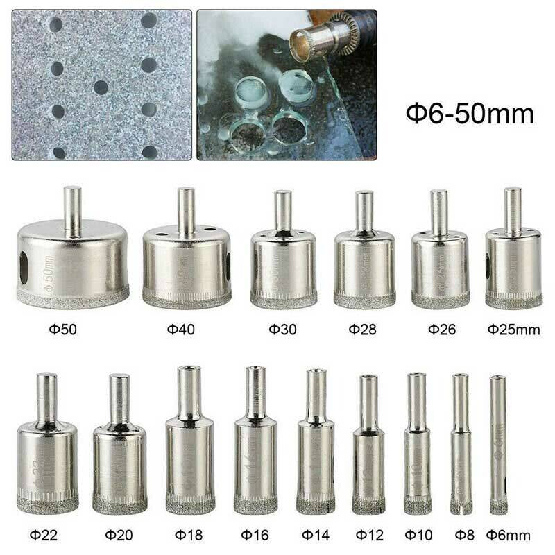 15 Pcs Set Diamond Drill Bit Glass Drill Bit Glass-Stone Tile Drill Bit 6-50Mm