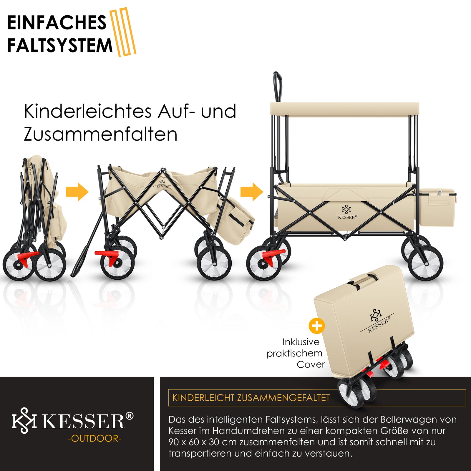 KESSER® Bollerwagen Faltbar Dach Handwagen Klappbar Transportkarre Gerätewagen