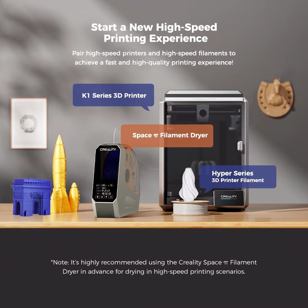 Space Π Filament Dryer Box 360° Hot-Air Heating 1.75Mm and 2.85Mm Filaments Support 48 Hours Timer Real-Time Humidity
