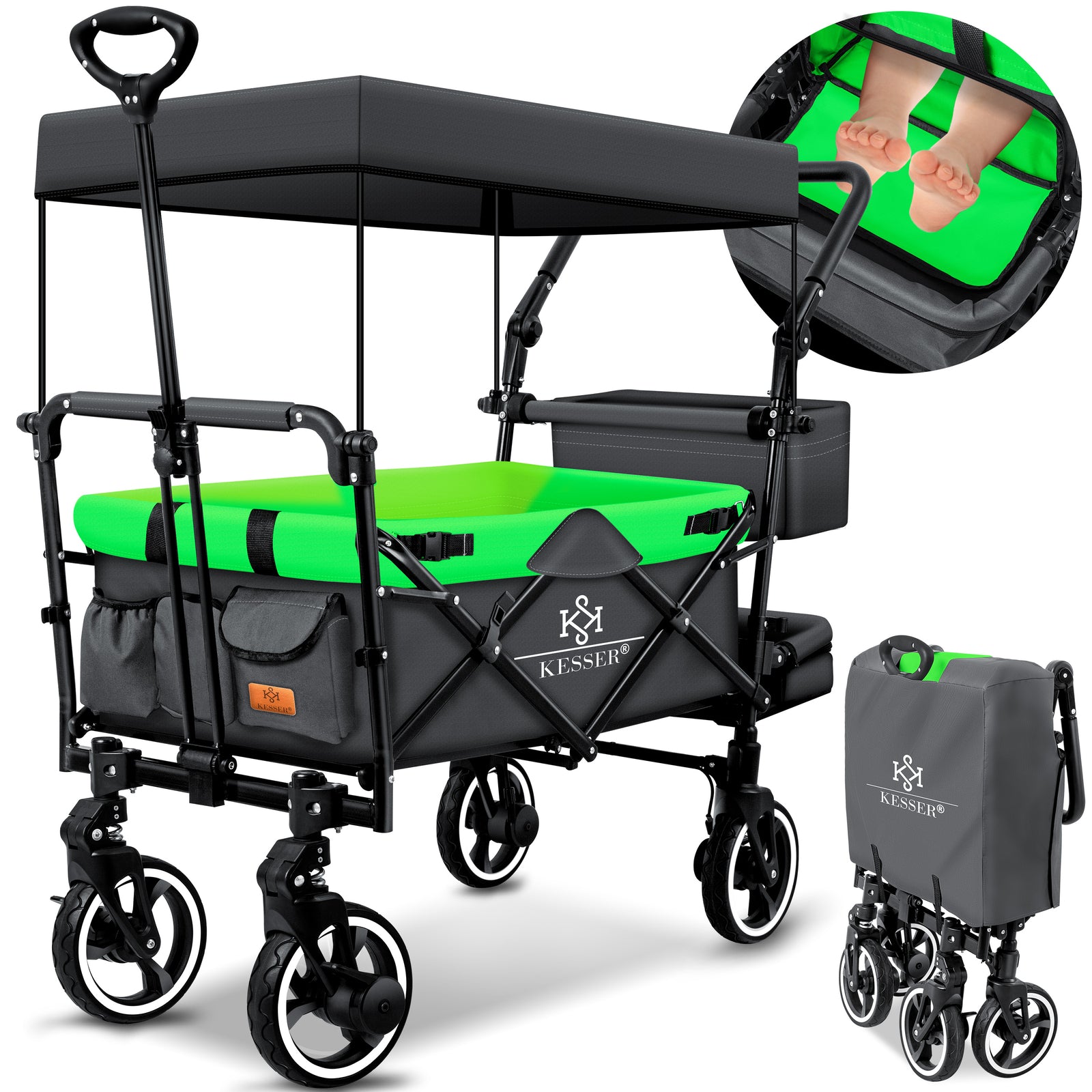 KESSER® Bollerwagen GTS-9100 Faltbar Dach Handwagen Klappbar Strandwagen Gurt