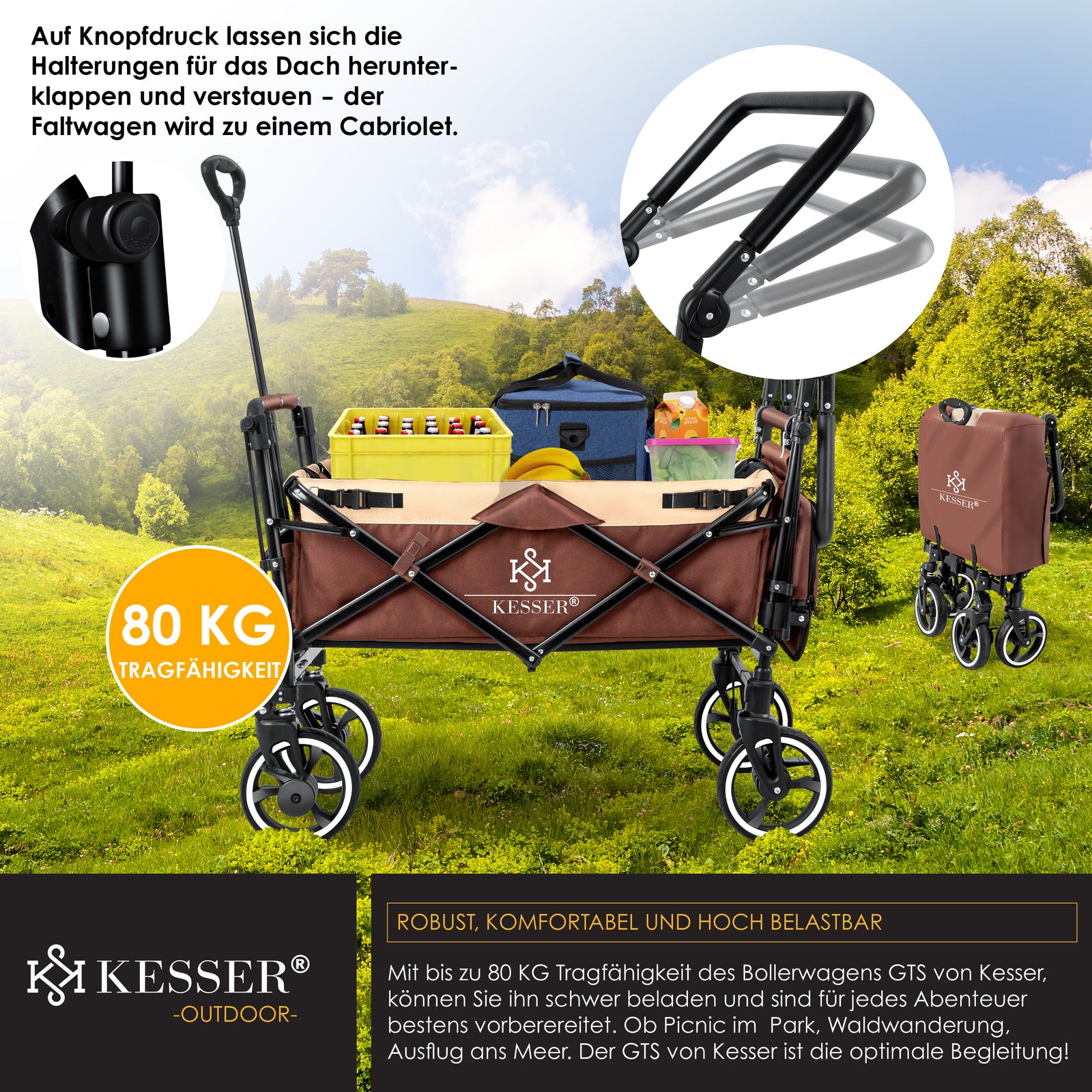 KESSER® Bollerwagen GTS-9100 Faltbar Dach Handwagen Klappbar Strandwagen Gurt