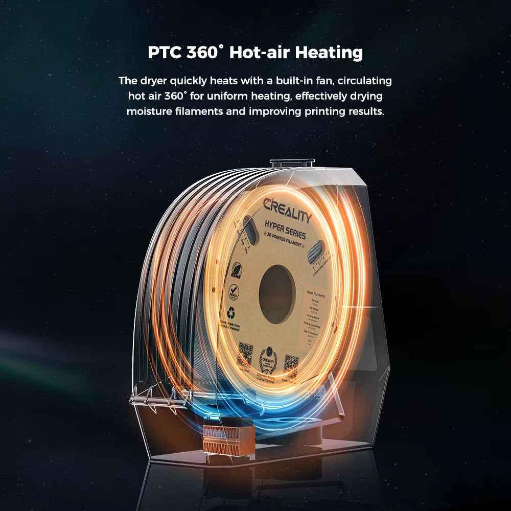 Space Π Filament Dryer Box 360° Hot-Air Heating 1.75Mm and 2.85Mm Filaments Support 48 Hours Timer Real-Time Humidity