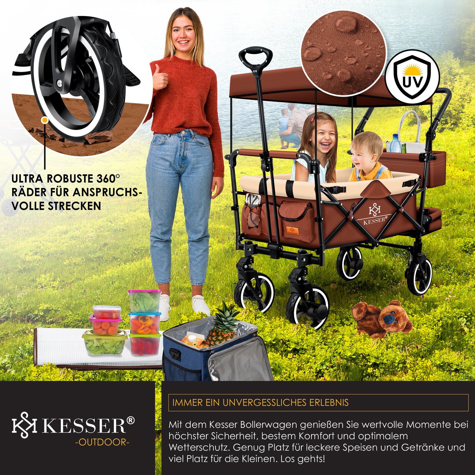 KESSER® Bollerwagen GTS-9100 Faltbar Dach Handwagen Klappbar Strandwagen Gurt