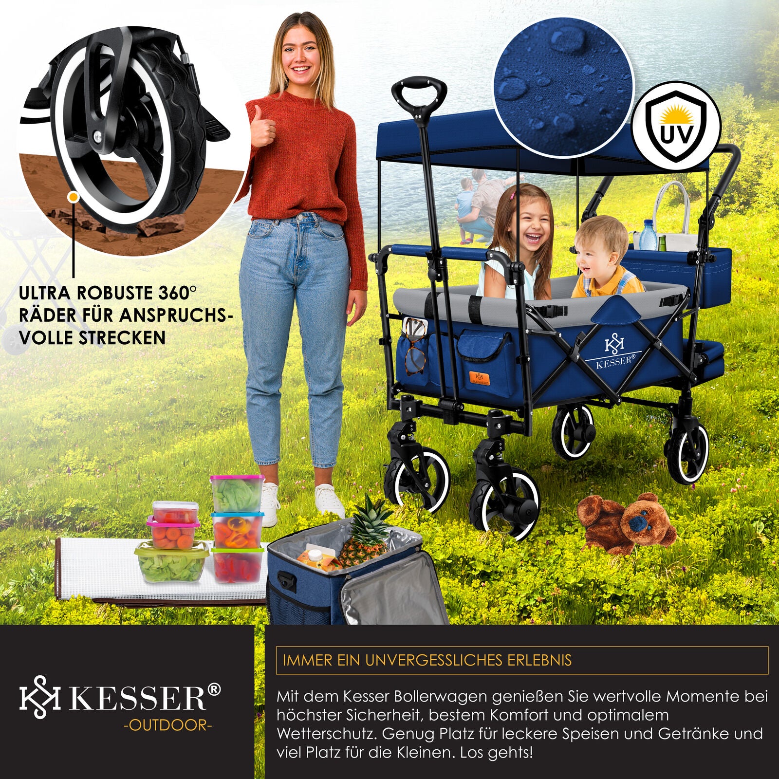 KESSER® Bollerwagen GTS-9100 Faltbar Dach Handwagen Klappbar Strandwagen Gurt