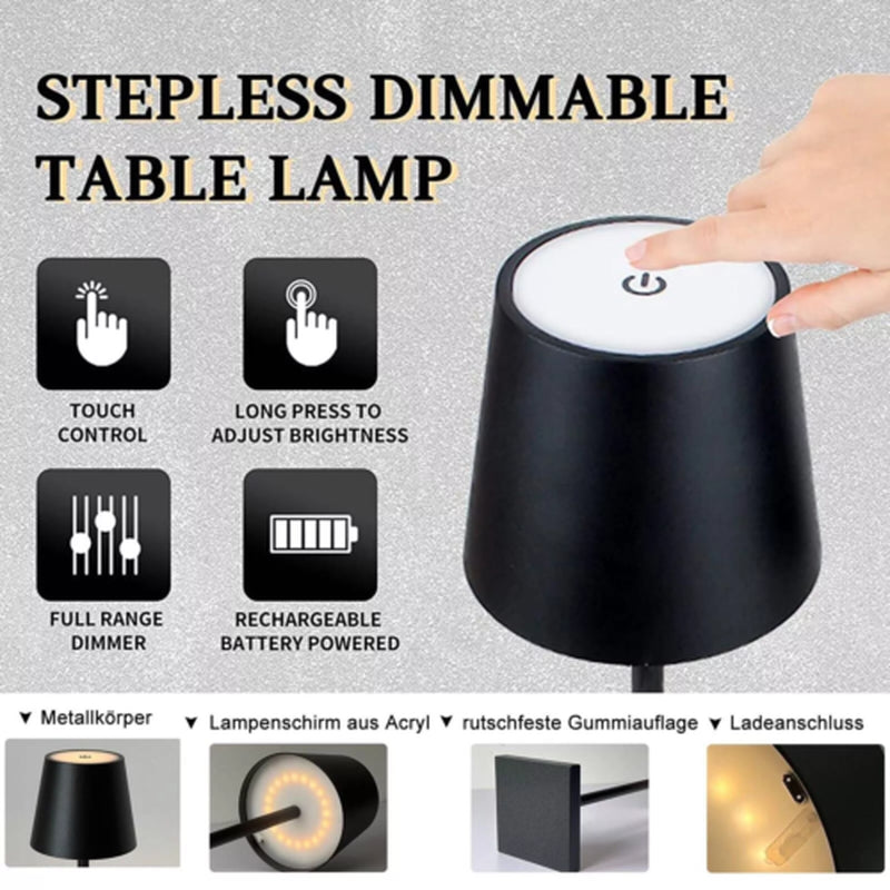 DIMMBAR LED AKKU TISCHLEUCHTE TISCHLAMPE LED LAMPE USB-NACHTTISCHLAMPEN