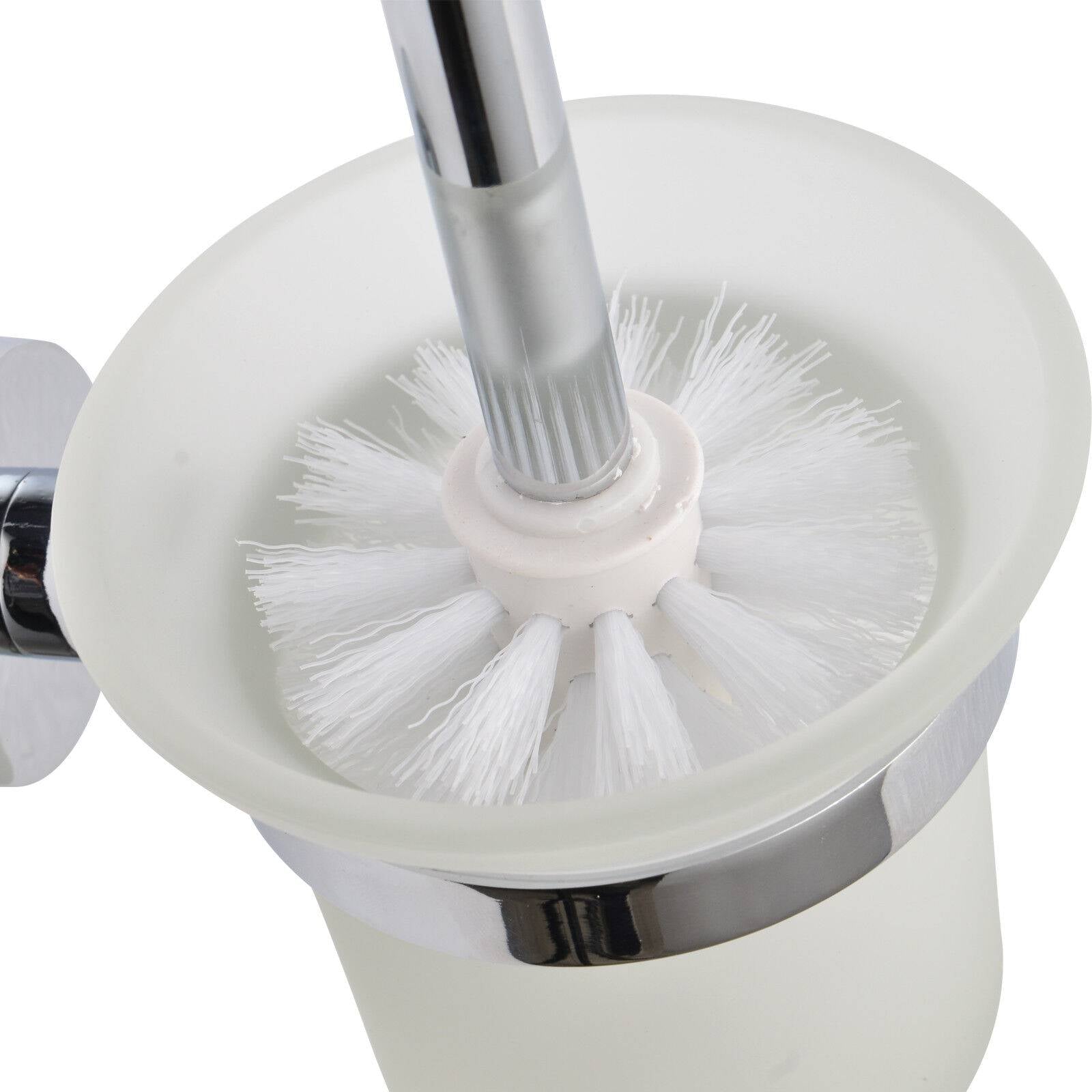 Stainless Steel Glass Bathroom Wall Mounted Brush Holder and Brush Toilet Set Toilet Brush