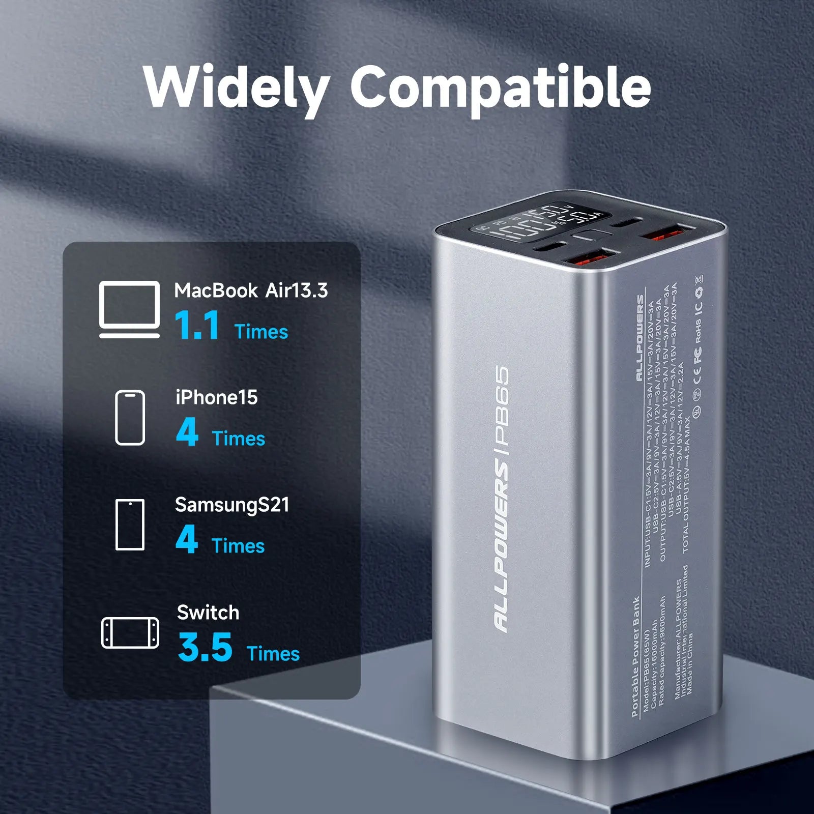 16000Mah / 24000Mah Power Bank Type C PD 65W / 100W Fast Charging Powerbank External Battery Charger for Laptop Iphone