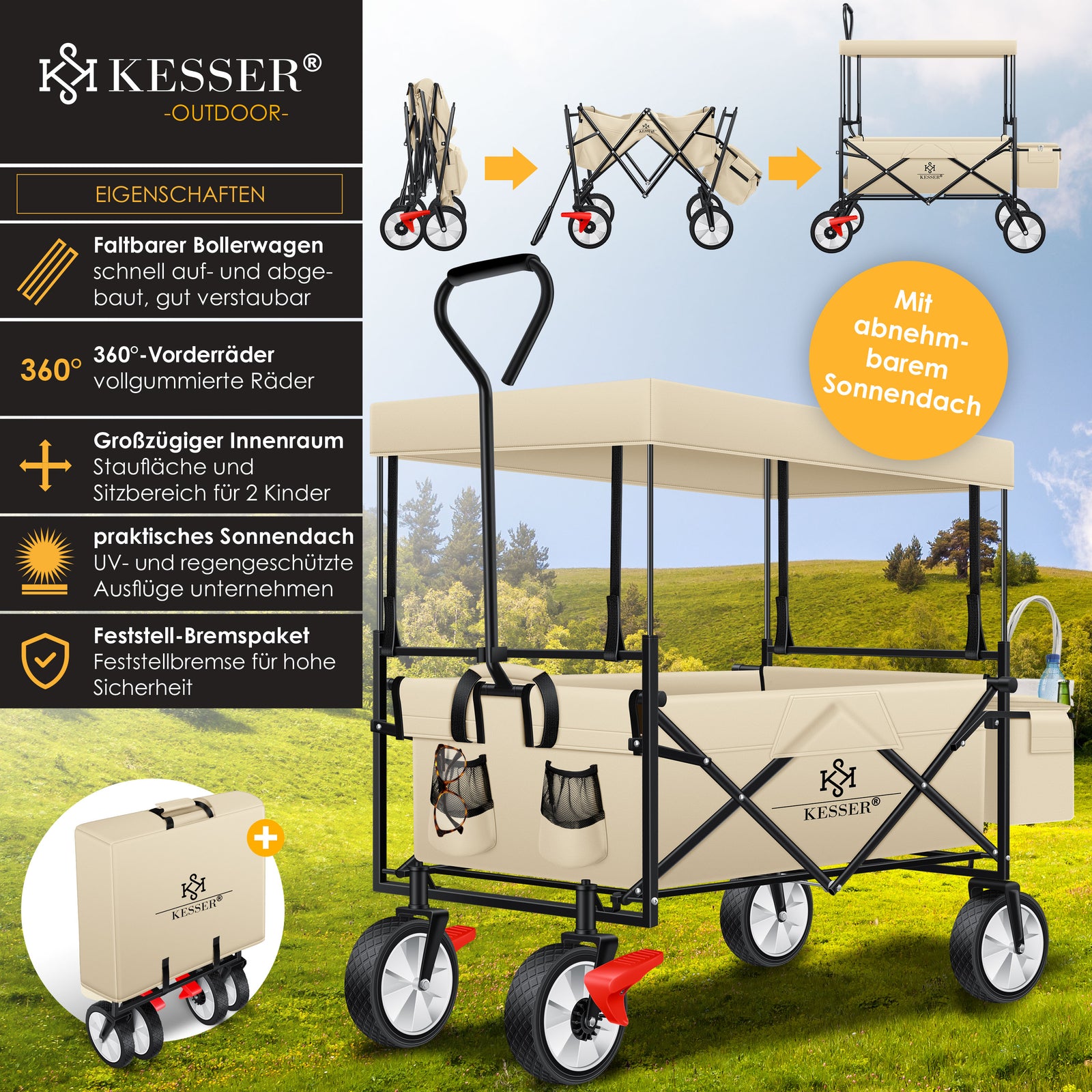 KESSER® Bollerwagen Faltbar Dach Handwagen Klappbar Transportkarre Gerätewagen
