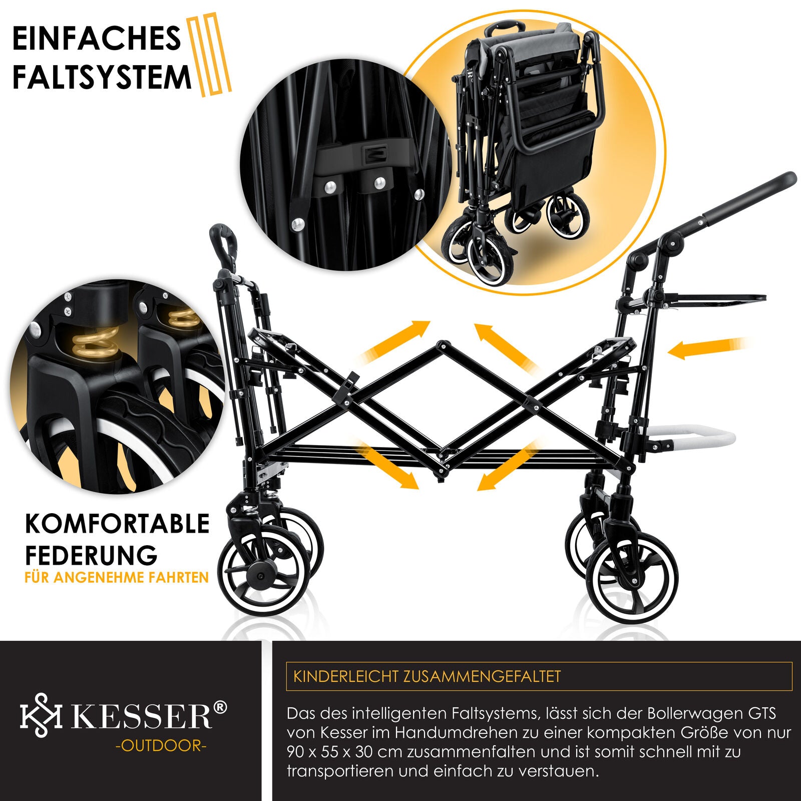 KESSER® Bollerwagen GTS-9100 Faltbar Dach Handwagen Klappbar Strandwagen Gurt