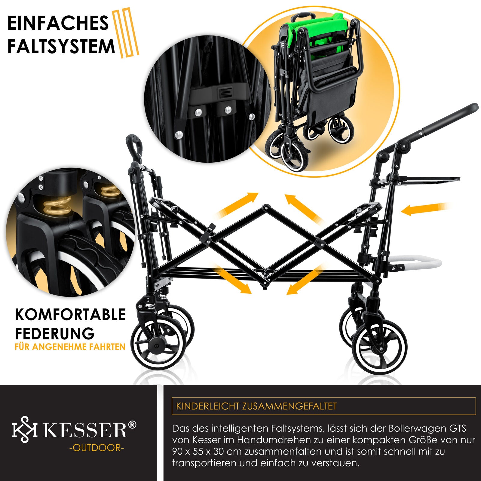 KESSER® Bollerwagen GTS-9100 Faltbar Dach Handwagen Klappbar Strandwagen Gurt