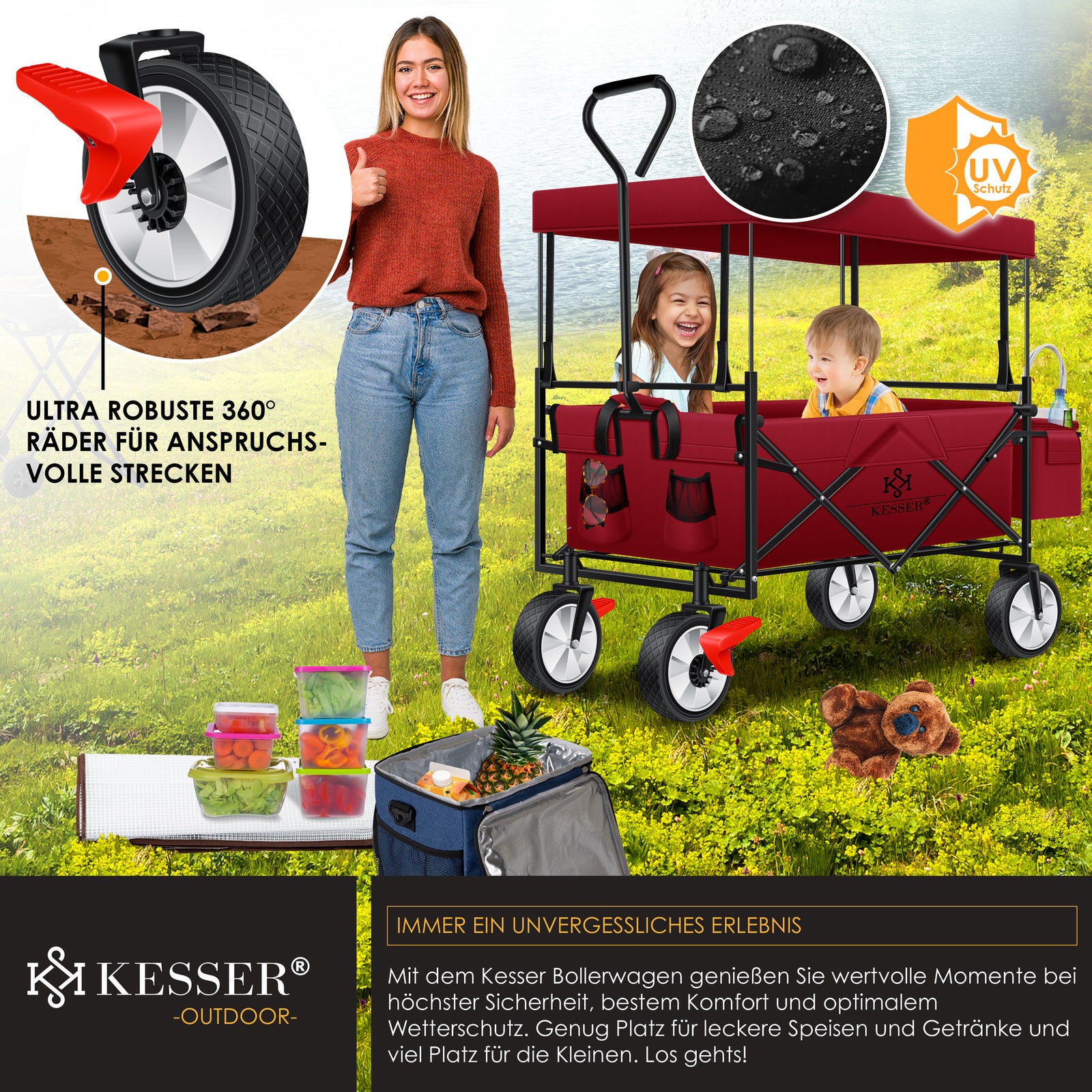 KESSER® Bollerwagen Faltbar Dach Handwagen Klappbar Transportkarre Gerätewagen